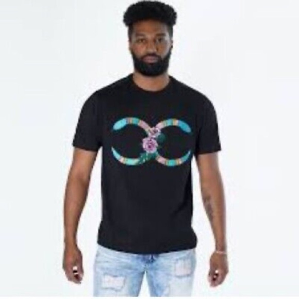 Black Makobi Rose Snake Embroidered TShirt